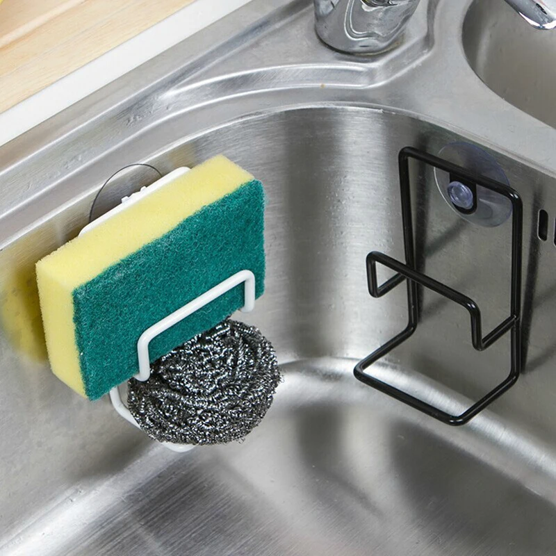 

1 PC Sponge Holder Metal Towel Scrubbers Soap Drying Shelves Rack with Suction Cup Fiber Scouring Pad Drainer Kitchen Organizer