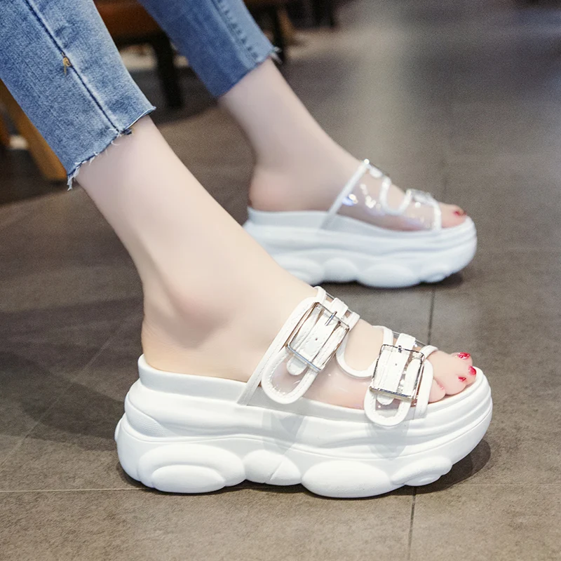 

Slides Slippers Heels Shoes Platform On A Wedge Beach Women Sliders High Luxury 2019 Summer Wedges PU Fretwork