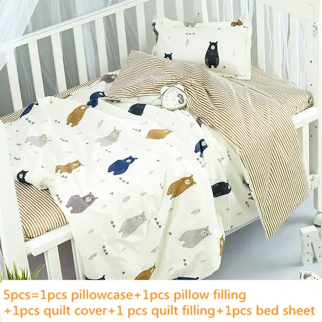 Cute Spaceship Pattern Soft Baby Bedding Set 5pcs Cotton Baby Crib