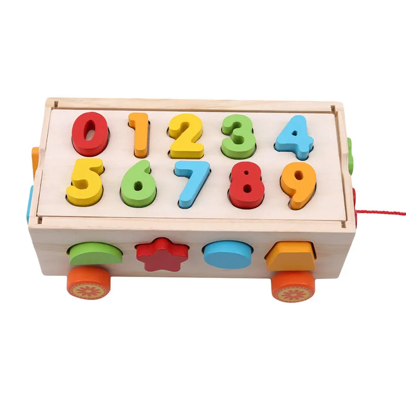 Детский блок, обучающая развивающая деревянная игрушка, 17 отверстий, Геометрическая/Цифровая форма, интеллектуальная коробка, прицеп, раннее обучение, кубик, игра - Цвет: Digital