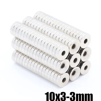 

200pcs neodymium iron boron 10x3 hole 3mm strong magnet strong magnetic iron strong magnetic steel round with holes 10x3-3mm