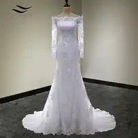 Solovedress A Line Elegant Appliques Boat Neck Lace Long Sleeves Wedding Dress 2018 Wedding Gown vestido de noiva SLW007