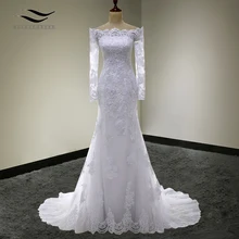 Solovedress линия Элегантный Аппликации лодка Средства ухода за кожей Шеи Кружево одежда с длинным рукавом свадебное платье 2017 свадебное платье Vestido De Noiva slw007