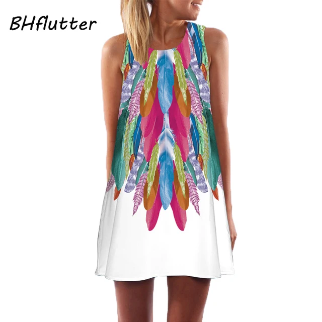 BHflutter Women Dresses Digital Print Summer Dress 2017 New Fashion Boho Style Beach dress Dashiki Hippie Dress Mini Vestidos 1