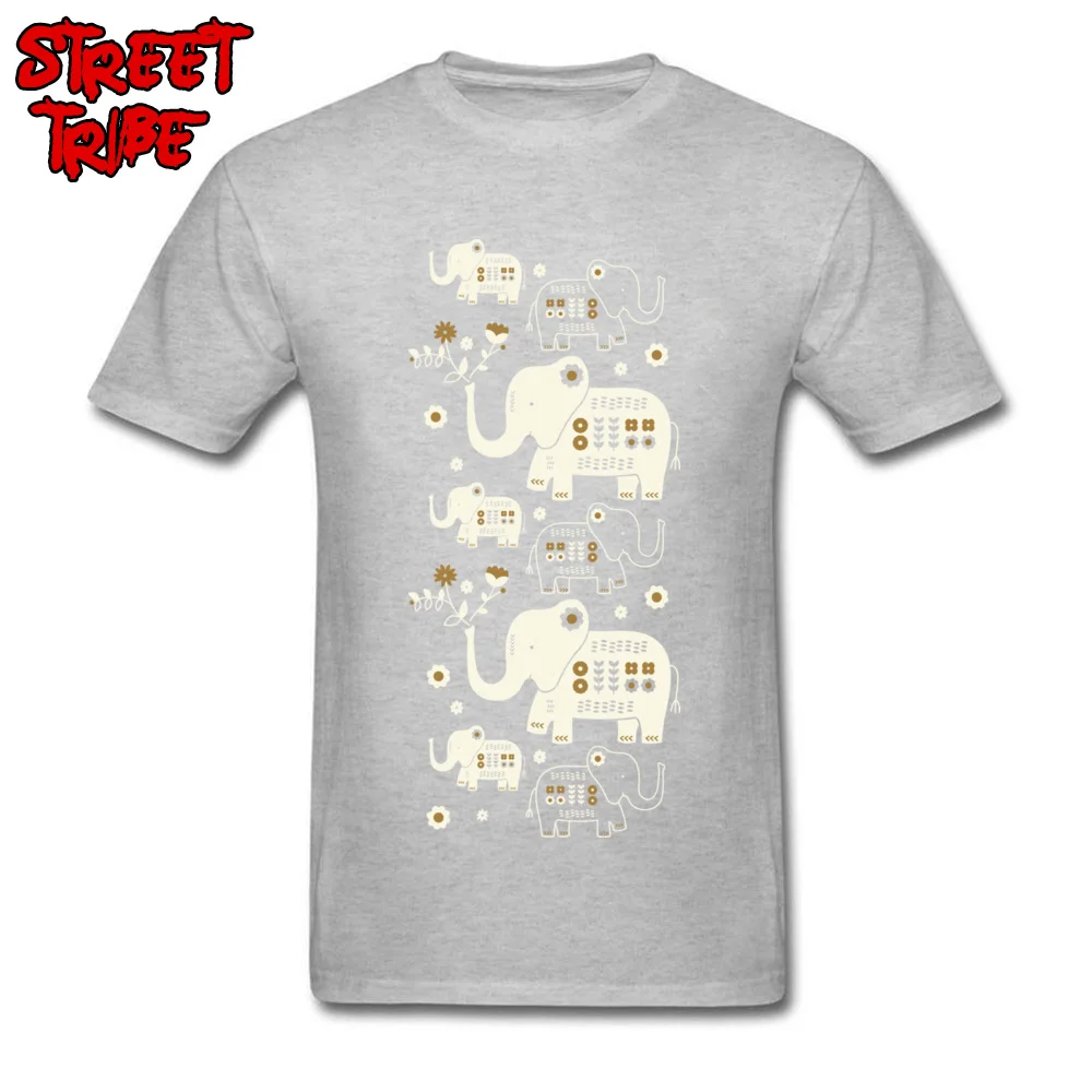 O Neck Folksy Elephants Cotton Fabric Male T-shirts Printing Short Sleeve Tees Funny Design Sweatshirts Drop Shipping Folksy Elephants grey