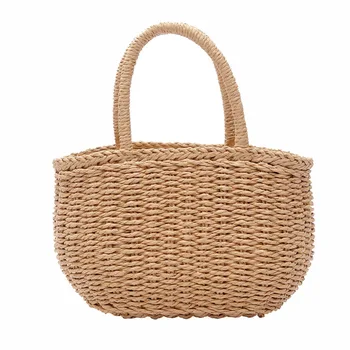 

Vintage Summer Women Straw Shoulder Bag Small Drawstring Shopping Tote Girls Beach Shoulder Zipper Basket