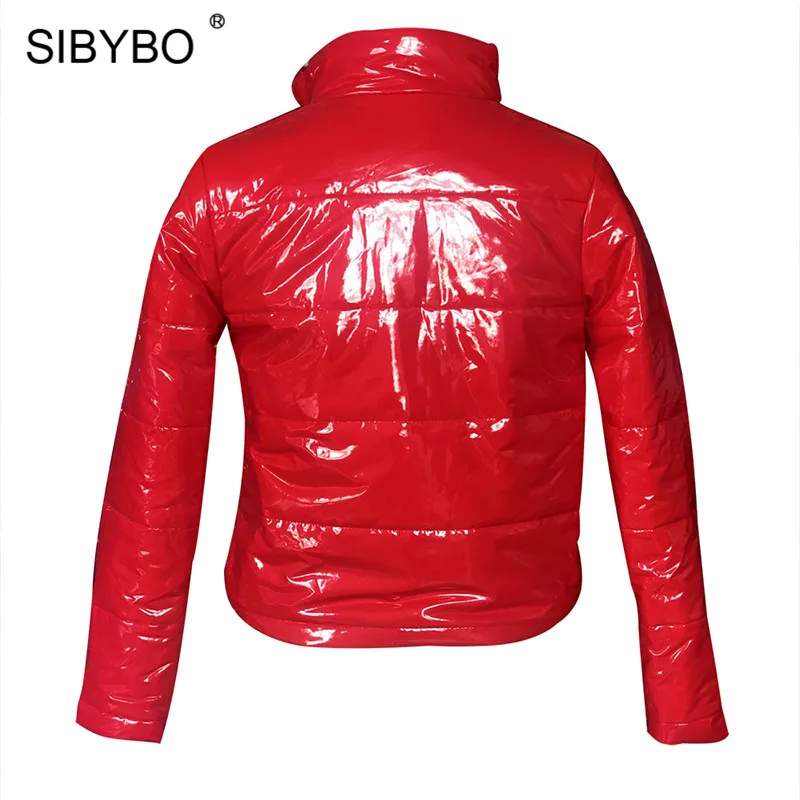 Sibybo из искусственной кожи тонкие зимние сексуальные женские пальто и куртки с длинным рукавом стоячий воротник Толстая куртка Женская Повседневная укороченная верхняя одежда для женщин