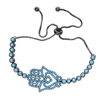 

2017 fashion wholesale jewelry tennis turquoises tennis chain adjust black rose gold color women hamsa hand tennis bracelets