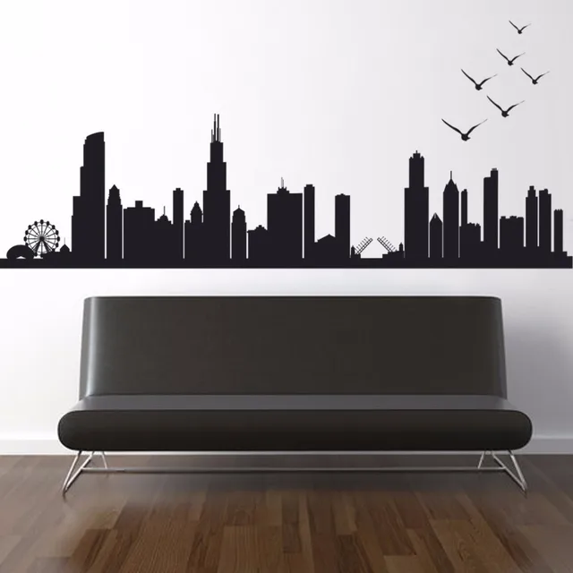 chicago skyline silhouette wall decal custom vinyl art stickers