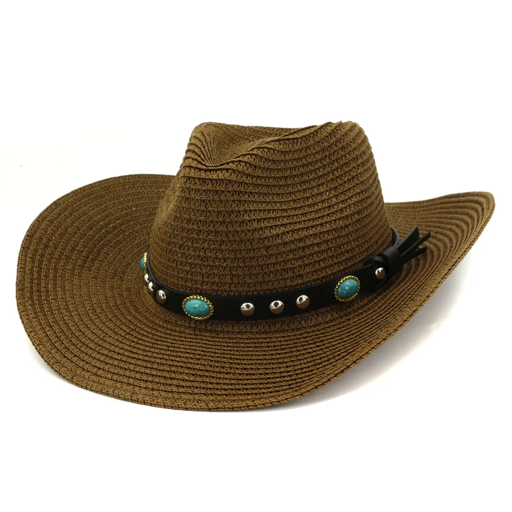 Модная летняя пляжная шляпа ковбойские бумажные соломенные шляпы для мужчин и женщин Панама с широкими полями стиль солнцезащитный козырек с декоративная лента