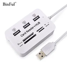 BinFul мини-кардридер usb-хаб Combo 2,0 высокоскоростной Мульти USB 2,0 концентратор USB разветвитель портативный все в одном для SD/MMC/M2/MS Pro Duo