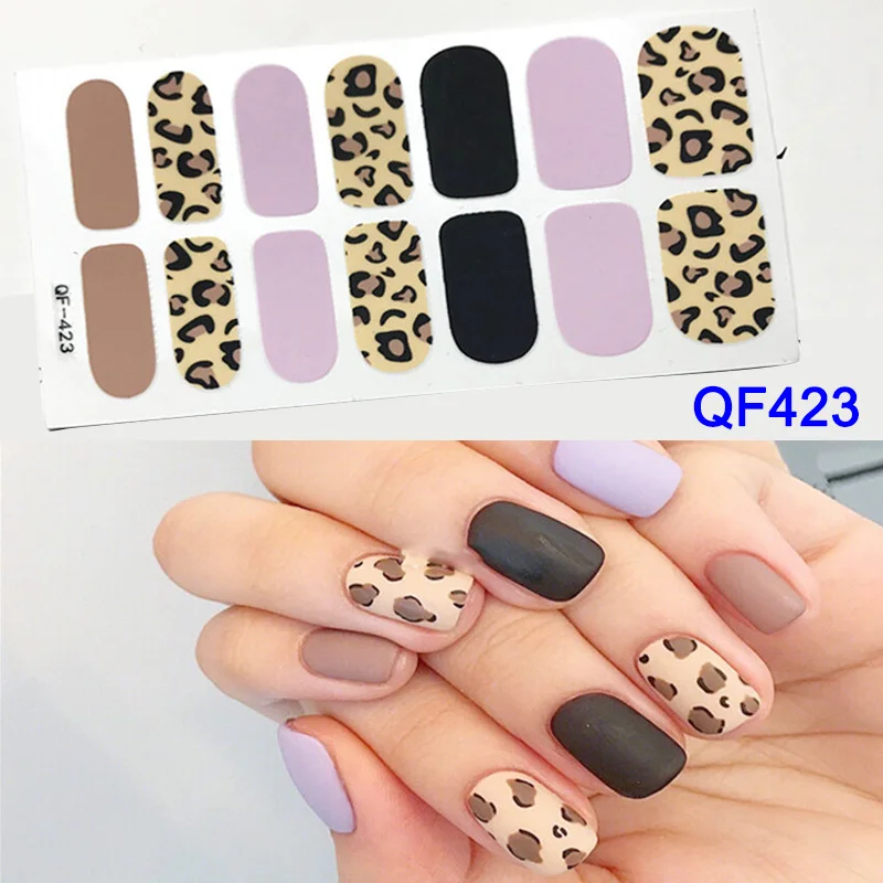 7 Pair Leopard Solid Color Nail Stickers Waterproof Durable Stickers Decals Set Nail Stickers SK88