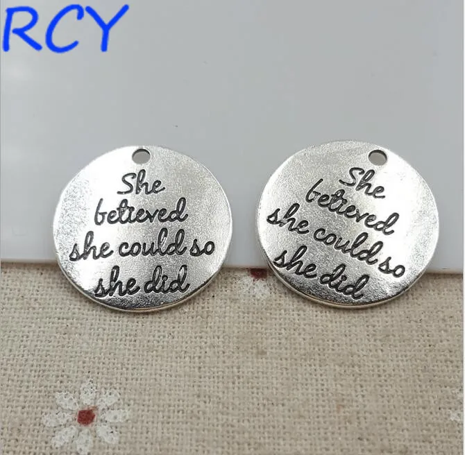 Top Quality 5 Pieces/lot 25mm Letter Printed she lettered could so did charm round disc message | Украшения и аксессуары