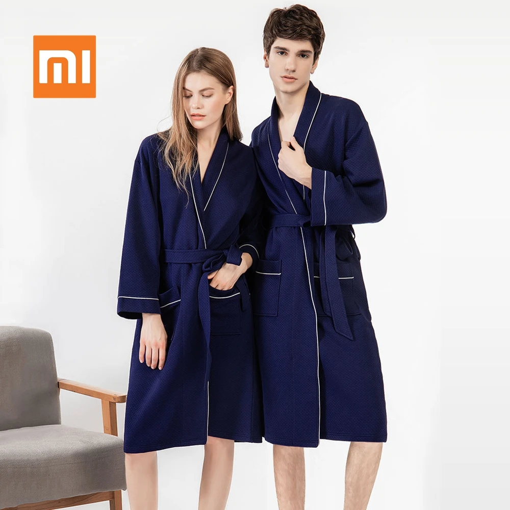 Xiaomi Mijia, халат для мужчин, женщин, хлопок, мужской халат, ночная рубашка, простой стиль, Дамская одежда для сна, пара длинных мягких теплых халатов