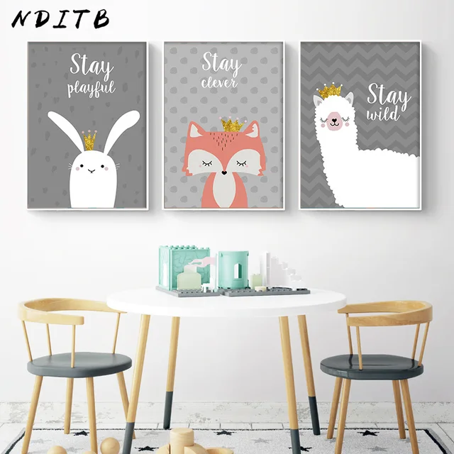 Nditb Cartoon Woodlan Animal Canvas Poster Llama Fox Wall Art Nditb Cartoon Woodlan Animal Canvas Poster Llama Fox Wall Art Nursery Print Painting Picture Baby