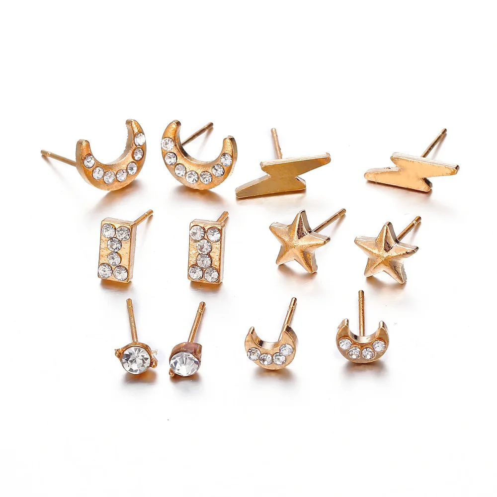 

Fashion Crystal Moon Star Stud Earrings Set for Women Lightning Round Earring Statement Jewelry Accessories Jewelry Gifts New