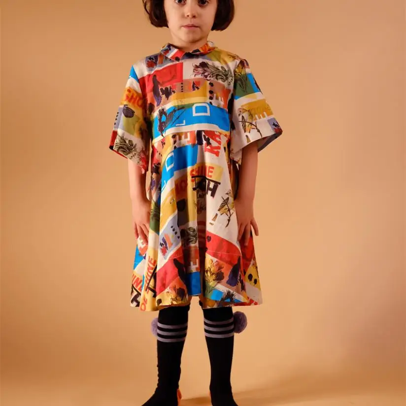 

Hot selling baby girl dress summer short sleeve fahsion print dress for children princess dress kids clothes 1-6Y WS421