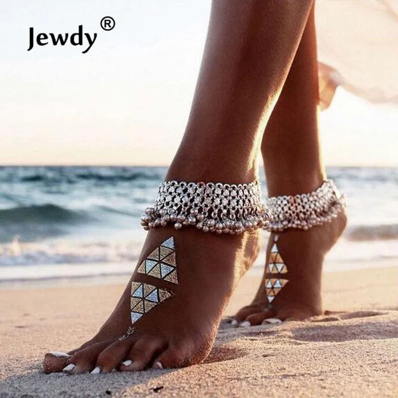 

Boho Anklets Bohemian Silver Color Anklet Chain Bell Beads Ankle Bracelet Foot Fashion Jewelry For Women Barefoot Sandal Gift