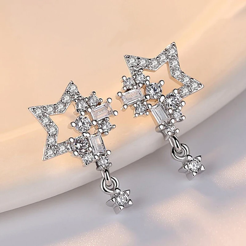

New Fashion 925 Silver Earrings For Women Jewelry Exquisite Full Zircon Stars Stud Earring Girl Valentine's Day Accessories Gift