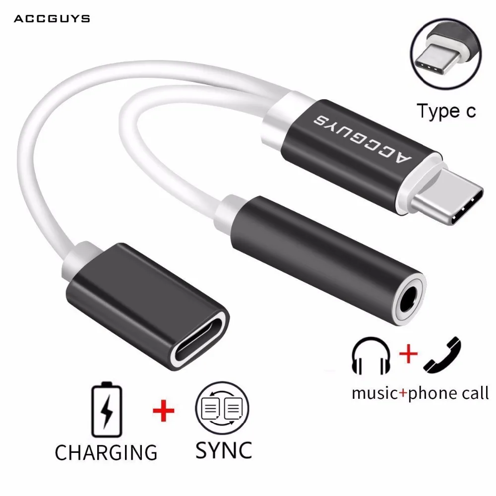 ACCGUYS 2 In 1 USB Type C to 3.5mm Female Audio Jack Headphone Cable