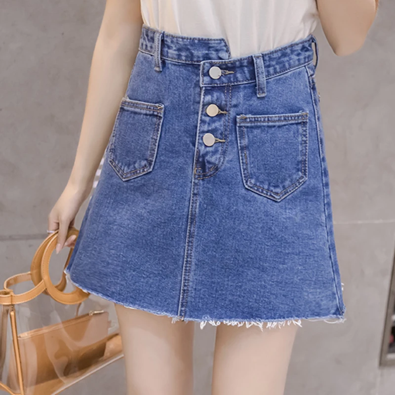 Summer Women Denim Skirts Korean Fashion Irregular Mini A Line Skirt