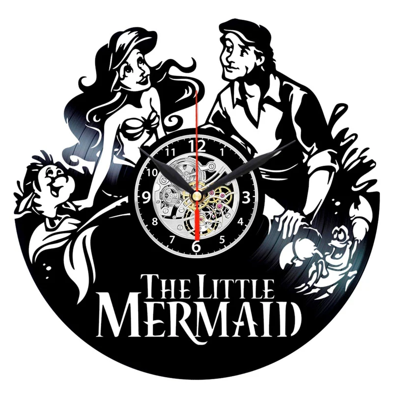

The Little Mermaid Vinyl Record Wall Clock Modern Design Decorative Kids Room Creaoon Mermaid 3D Clocks Wall Watch Home Decor