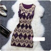2016 Fashion font b Womens b font Pretty font b Dresses b font Embroidery Handed Sequins