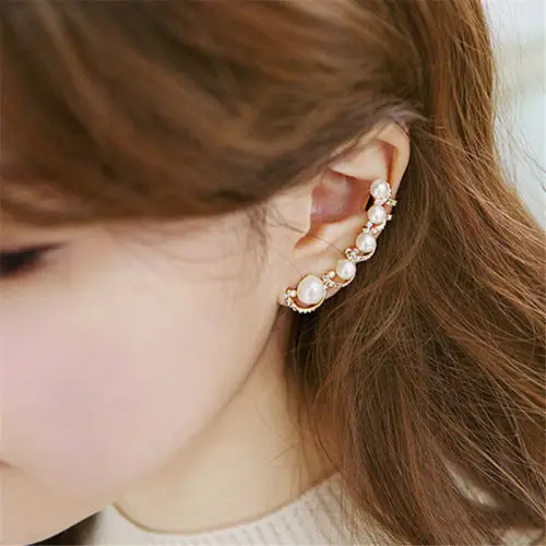 Sterling Silver Shell Pearls Ear Cuff Clip On Earrings For Women Fashion Girl Without Piercing Earings Jewelry