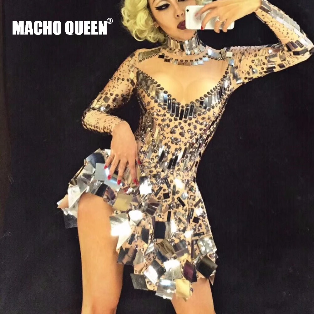 

Mirror Rhinestone Bodysuit Latin Dance Dress Costume Sparkly Women Outfit Diamonds Jumpsuit Birthday Celebrate Party Wear