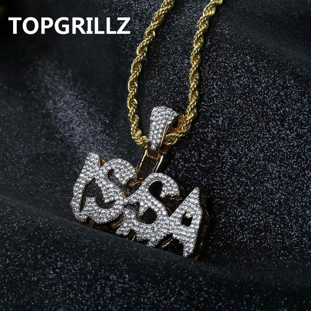 TOPGRILLZ Hip Hop Fashion Gold Color Plated Iced Out Micro Paved Shinely CZ Stone Letters Combine Pendant Necklace For Men Fifts | Украшения
