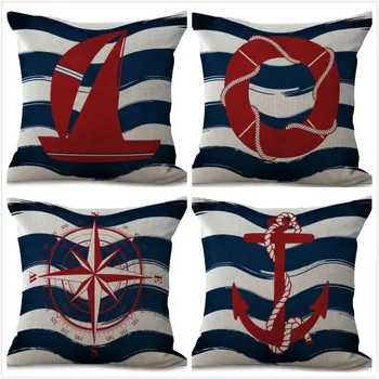 

New Cushion Printed linen cushion Cover ocean ship beach red style covers home sofa bed car room Dec wholesale FG628