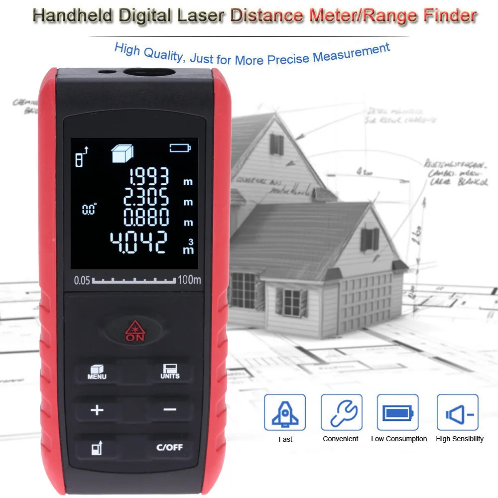 

40m Portable Digital Laser Distance Meter Range Finder Area Volume Measurement Handheld with Angle Indication