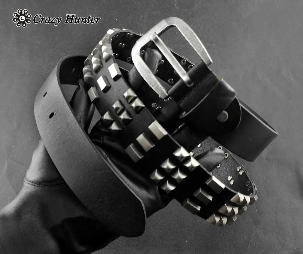 Mens Genuine Leather Skull Studded Belt Metal punk Rock Dope Biker