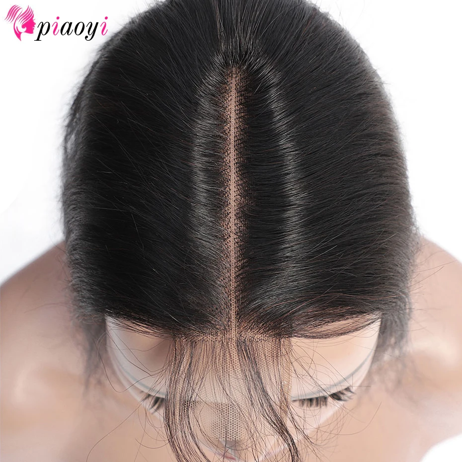 Бразильские волосы кружева закрытия 2x6 дюймов прямые человеческие волосы парик с пробором посередине Средний коричневый швейцарский
