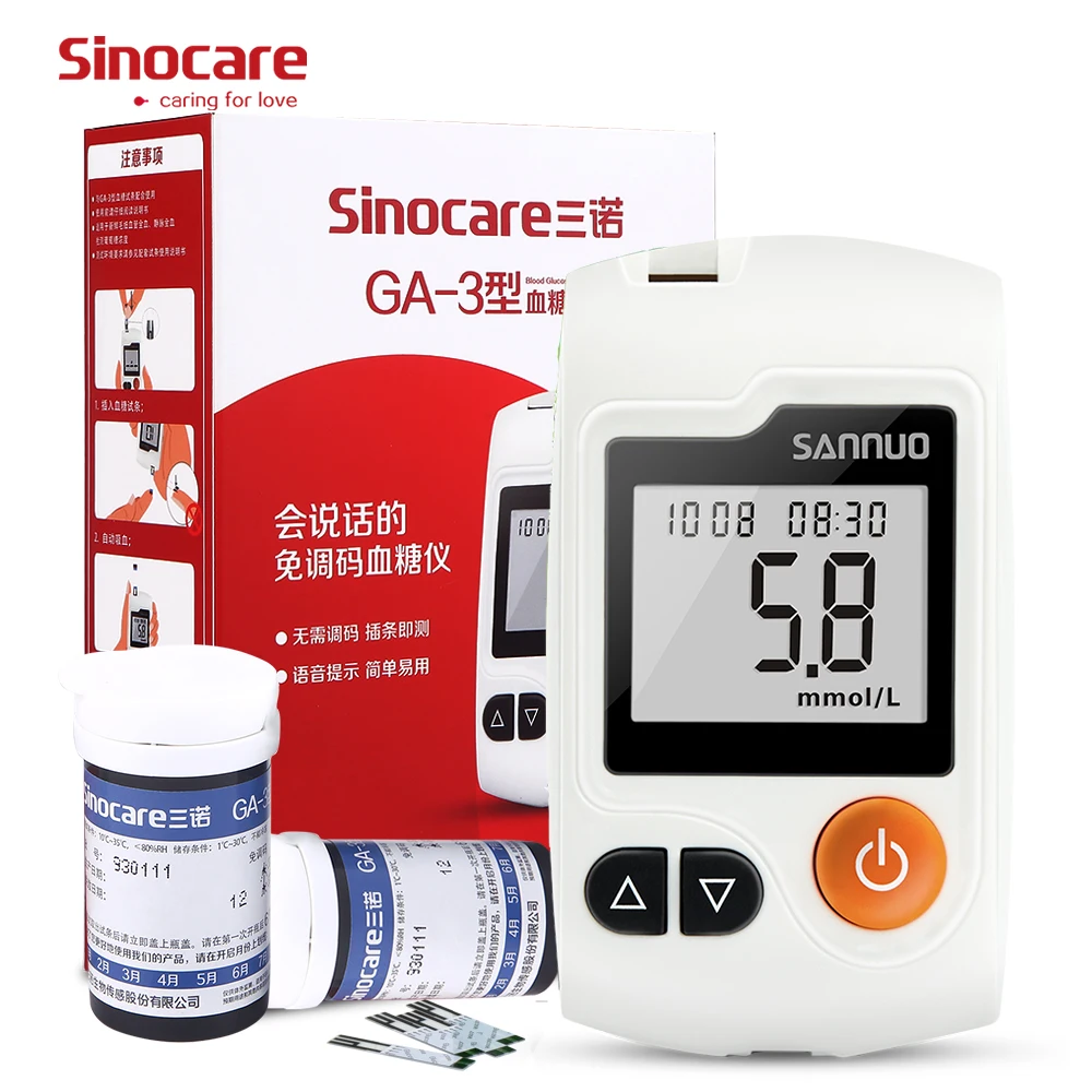 

English Guide Sinocare GA-3 Blood Glucose Meter 50 Test Strips Lancets Glm Medical Blood Sugar Meter Glucometer Diabetes Tester