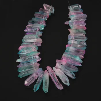 

Approx 44Pcs/Strand Light Point Necklace Loose Beads Pendants,Raw Quartz Crystals Stones Stick Points For Woman Jewelry Making