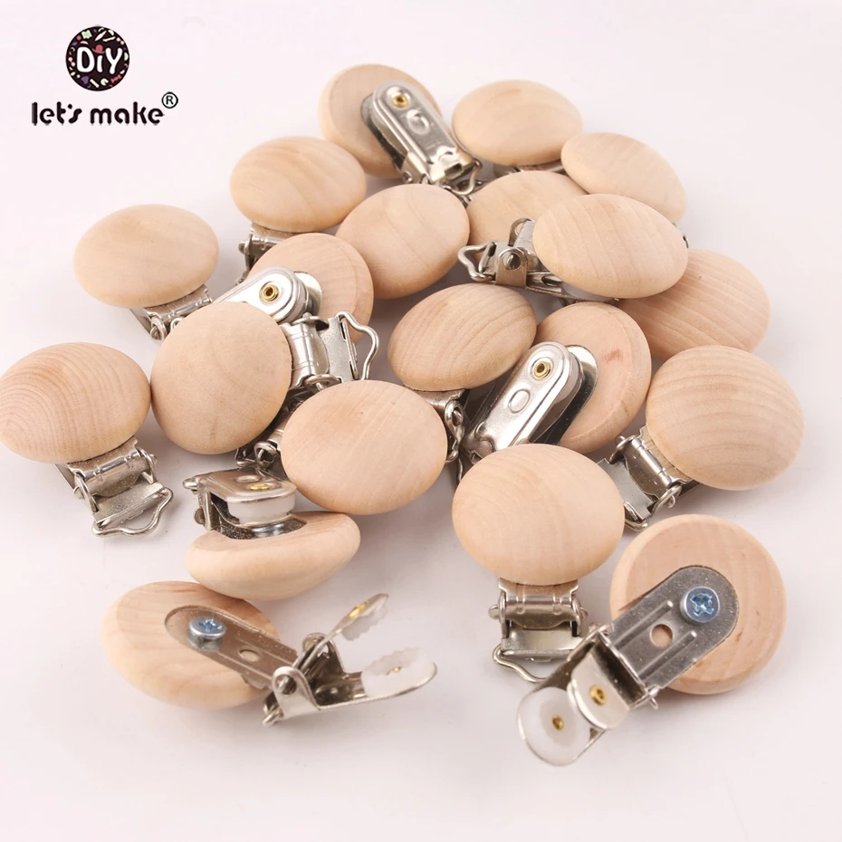 Let's Make 20pc Non-toxic Wooden Soother Clip Nursing Accessories Chewable Baby Teething Baby Silicone Accessory Baby Shower Gif