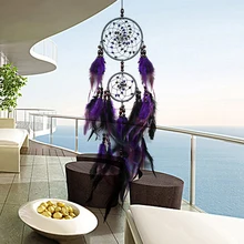 Mor rüya yakalayıcıları tüy el sanatları rüzgar çanları el yapımı hint Dreamcatcher Net duvar asılı araba ev dekor