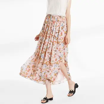 

Elastic High Waist Side Split Skirt Skirt Elegant Soft Foundation Floral Print Women clothing