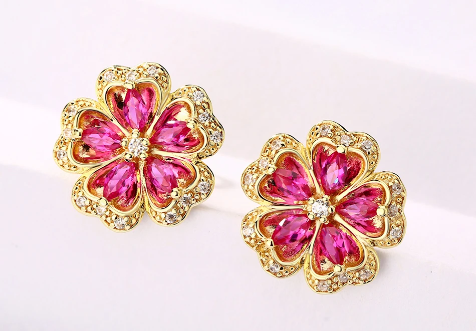 ALLNOEL Gemstone Ruby Flower Jewelry Set Real 925 Sterling Silver Red Corundum Ring Stud Earrings For Girl Women's Jewellry Gift (6)
