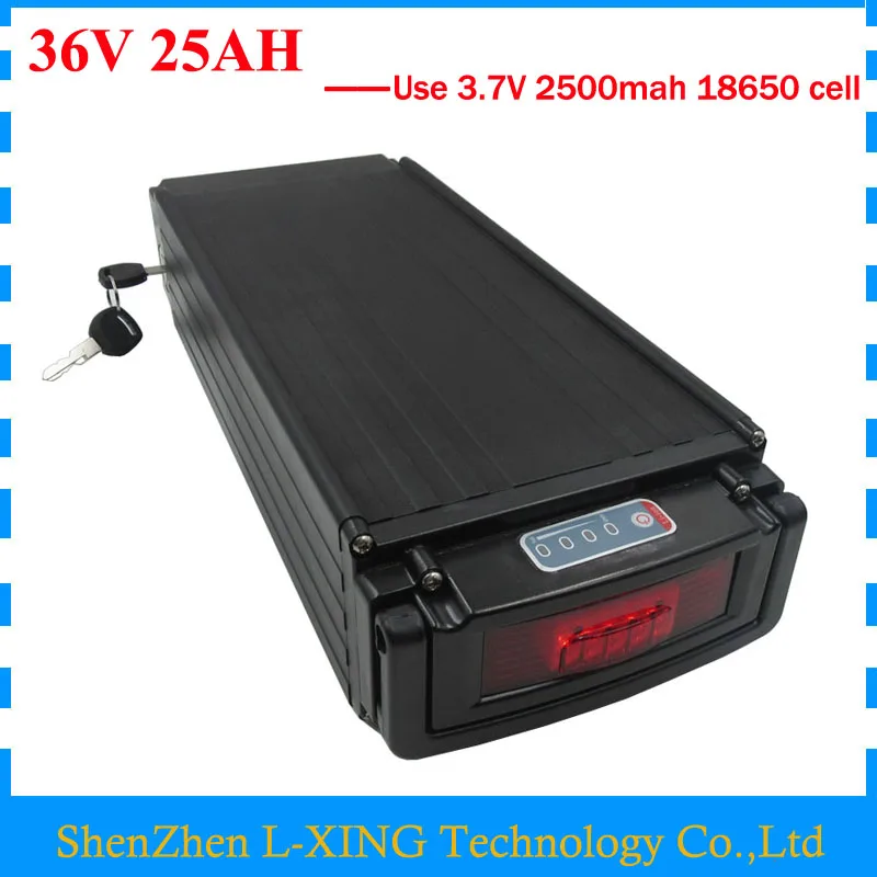 

Free shipping 36V 25AH battery 1000W 36 V 25AH lithium battery pack with tail light use 2500mah 18650 cell 30A BMS 2A Charger