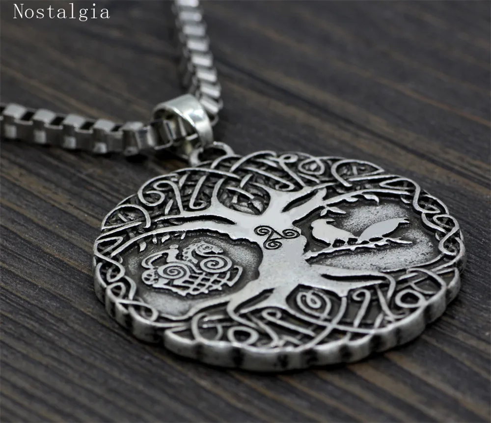 Ностальгия Древо жизни ожерелье Viking Men Thor Loki Asgard лошадь и один Ворон амулет Teen Wolf