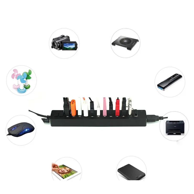 12 Порты высокое Скорость 2-ВКЛ/ВЫКЛ переключатель USB2.0 концентратор Plug and Play для портативных ПК