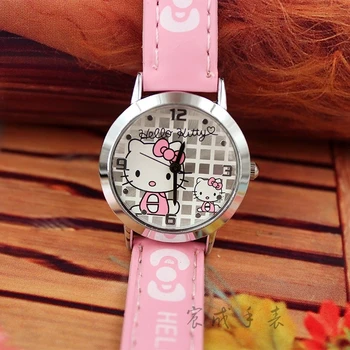 

Popular children's cartoon hello Kitty cute girl kt cat leather quartz watch gift table