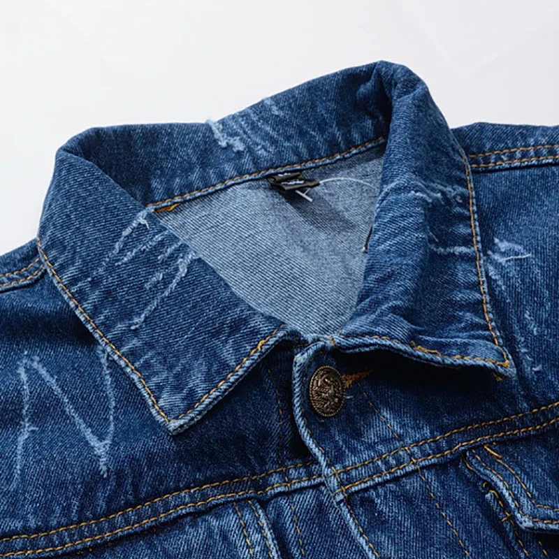 poches Trou Déchiré Avec Shifuren Sur Blue Cowboy Bouton Rabat Mens Bleu Jeans Poitrine Classique La Moto Survêtement Denim À Veste 0mNwv8n