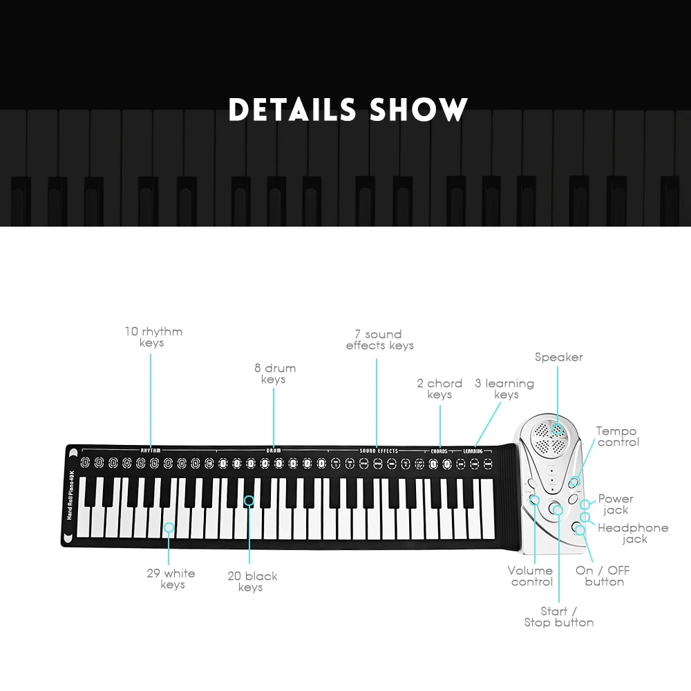 49 Keyboard Portable Folding Electric Silicone Soft Keys Piano  (2)
