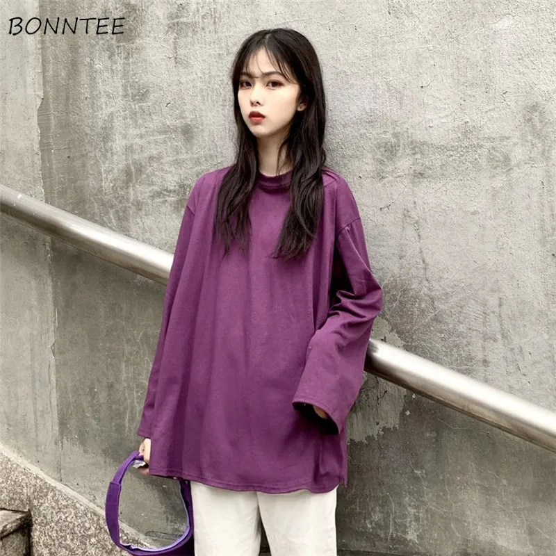 

Long Sleeve T-shirts Women Korean Version Solid-color T-shirt Womens All-match Leisure Female Loose O-Neck Simple 2019 Chic Soft
