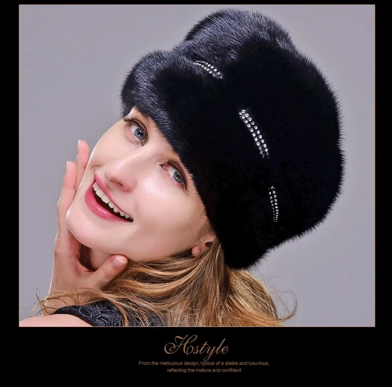 HM017 Натуральная норки меховая шапка зимние шапки для женщин целый кусок норки шапки зимние Кепки