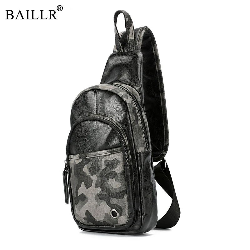 

Brand VintageCamouflage PU Leather Men Chest Pack Small Sling Messenger Shoulder Bag Casual Travel Rucksack Chest Bag Camouflage