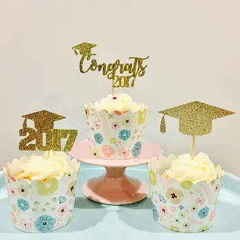 

Glitter 2017 graduation Cupcake Toppers kids birthday rustic Wedding Bridal Shower Engagement Party food picks cake decorations